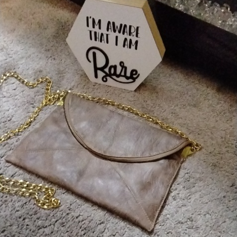 Karma Tan and Gold Clutch with Elegant Chain Strap